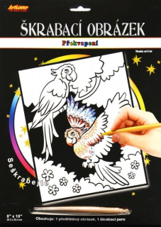 ARTLOVER Škrabací obrázek s překvapením Dva papoušci 20x25cm