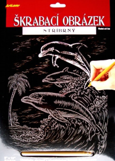 ARTLOVER Škrabací obrázek stříbrný Delfíni 20x25cm