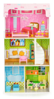 ECOTOYS Domeček pro panenky s nábytkem Mátová rezidence 