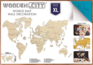 WOODEN CITY Dřevěná mapa světa velikost XL (120x80cm) modrá